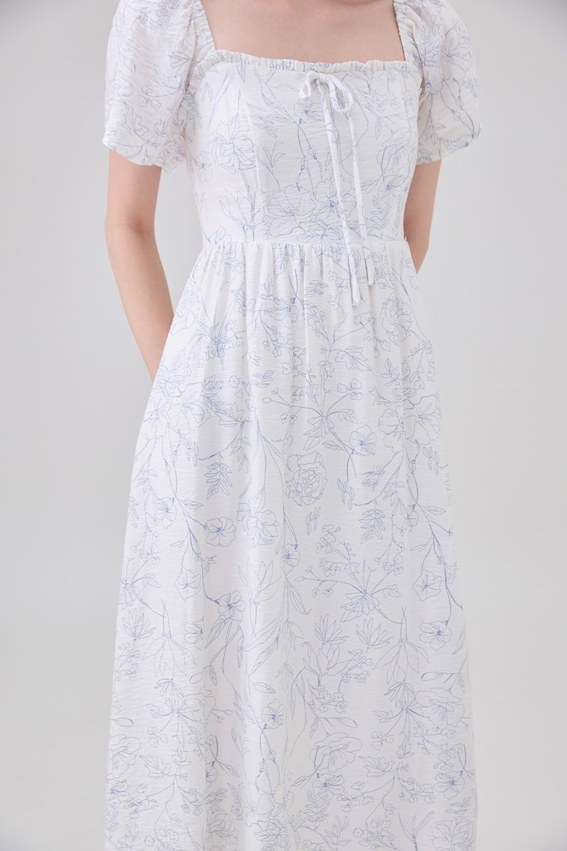 Lettie Ribbon Midi Dress In Toile Floral