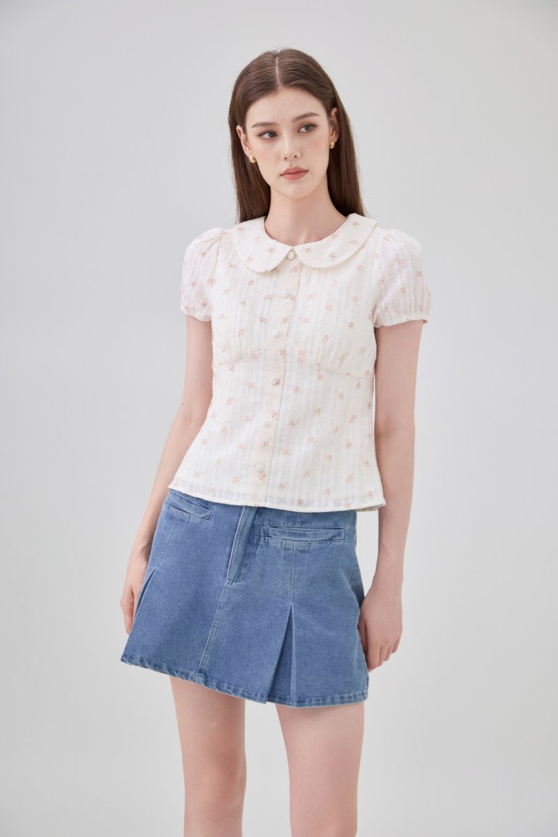 Ensley Pointelle Fleur Peter Pan Top In Cream