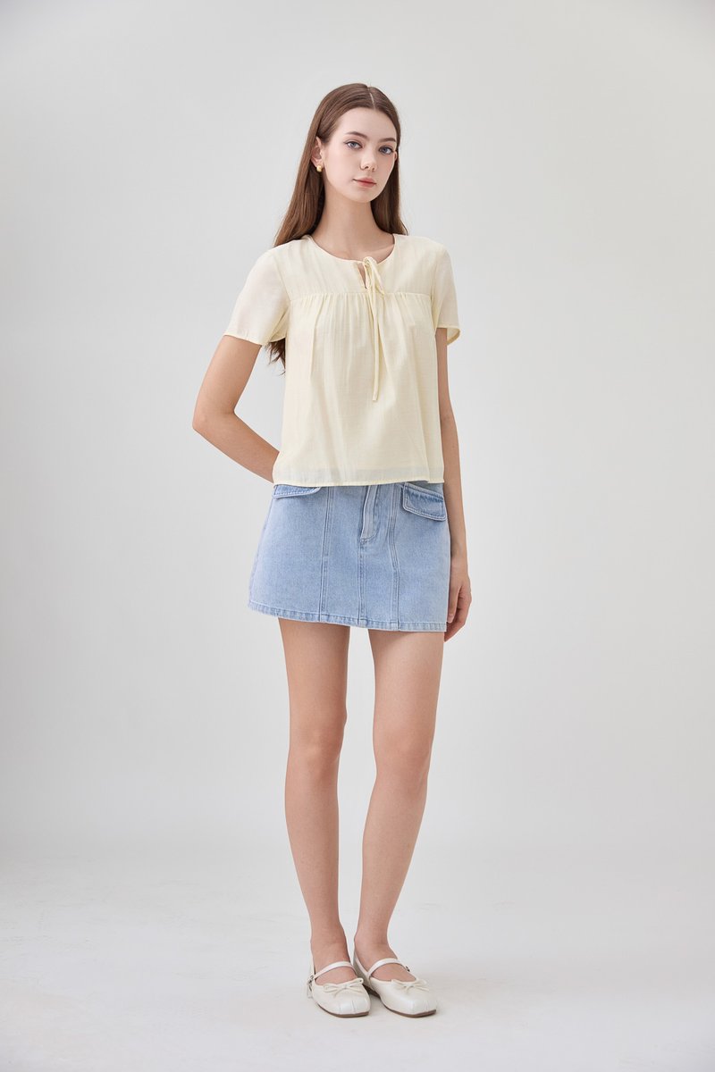 Belen Ribbon Textured Top In Butter Yellow