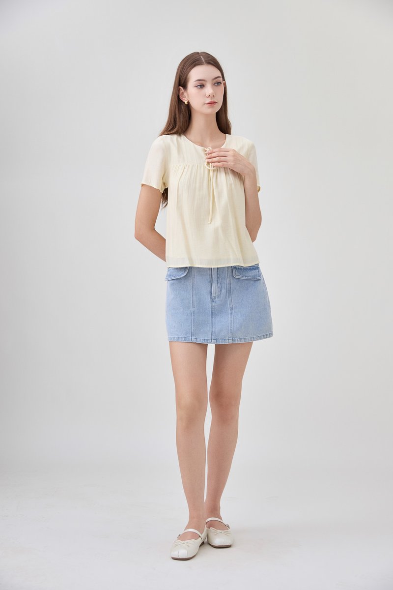 Belen Ribbon Textured Top In Butter Yellow