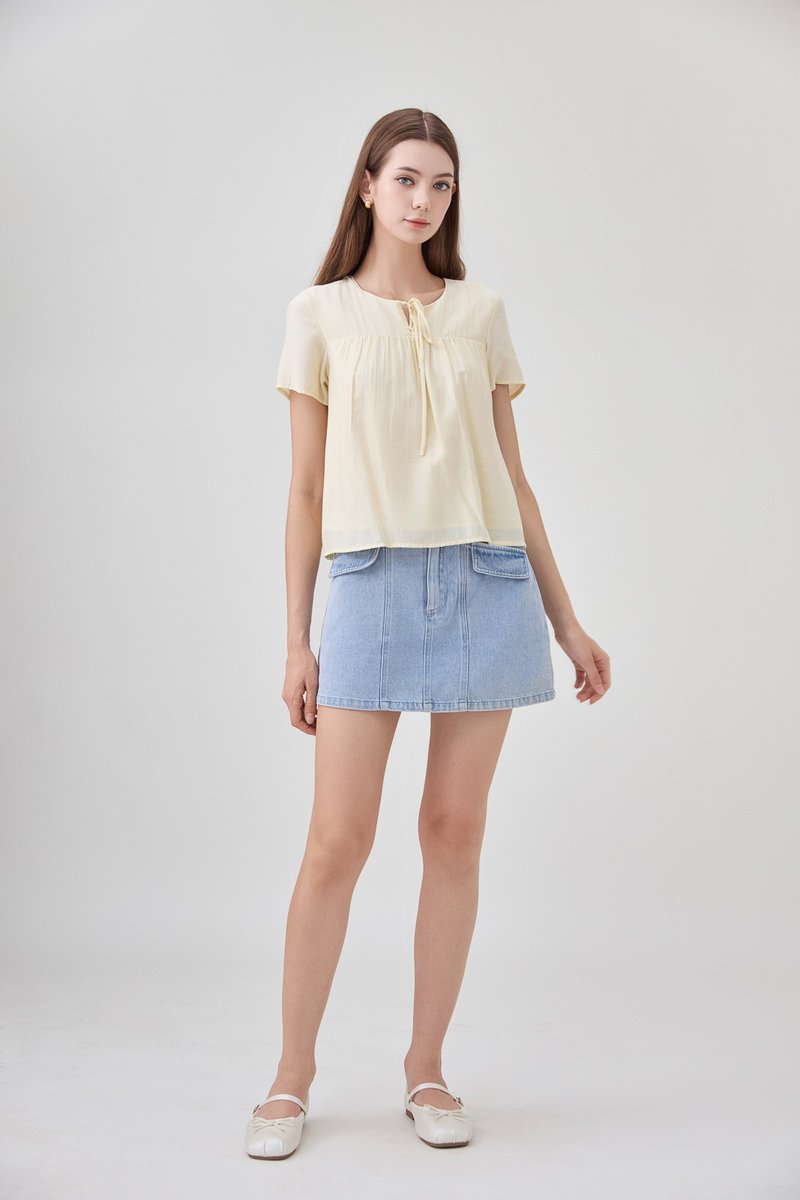 Belen Ribbon Textured Top In Butter Yellow