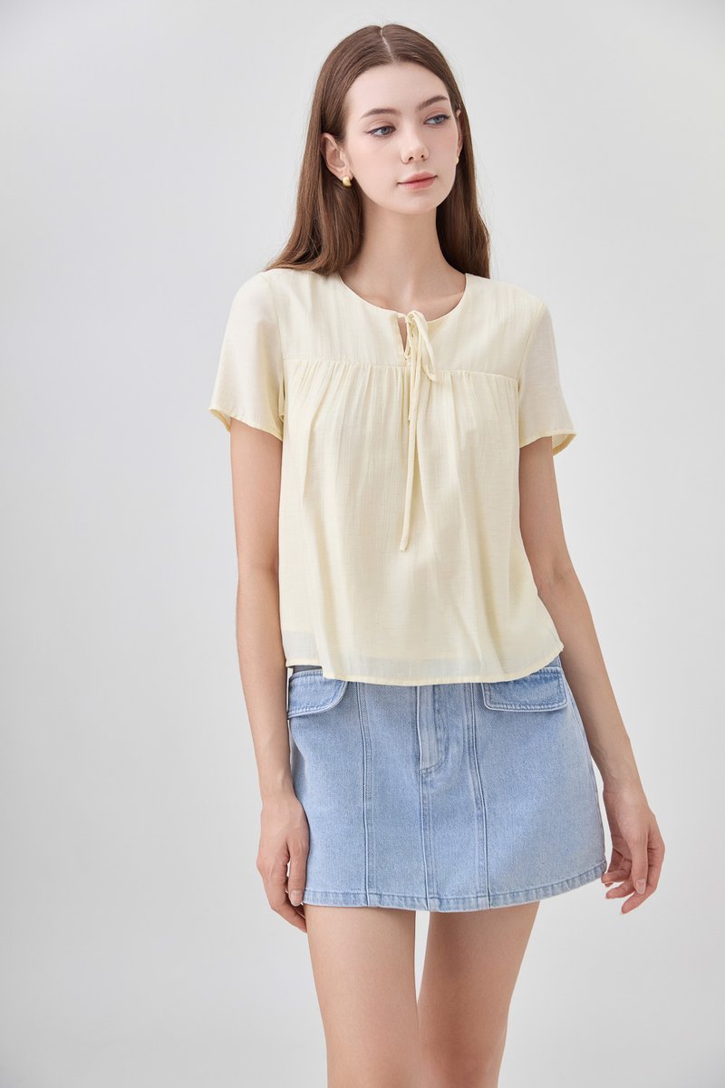 Belen Ribbon Textured Top In Butter Yellow