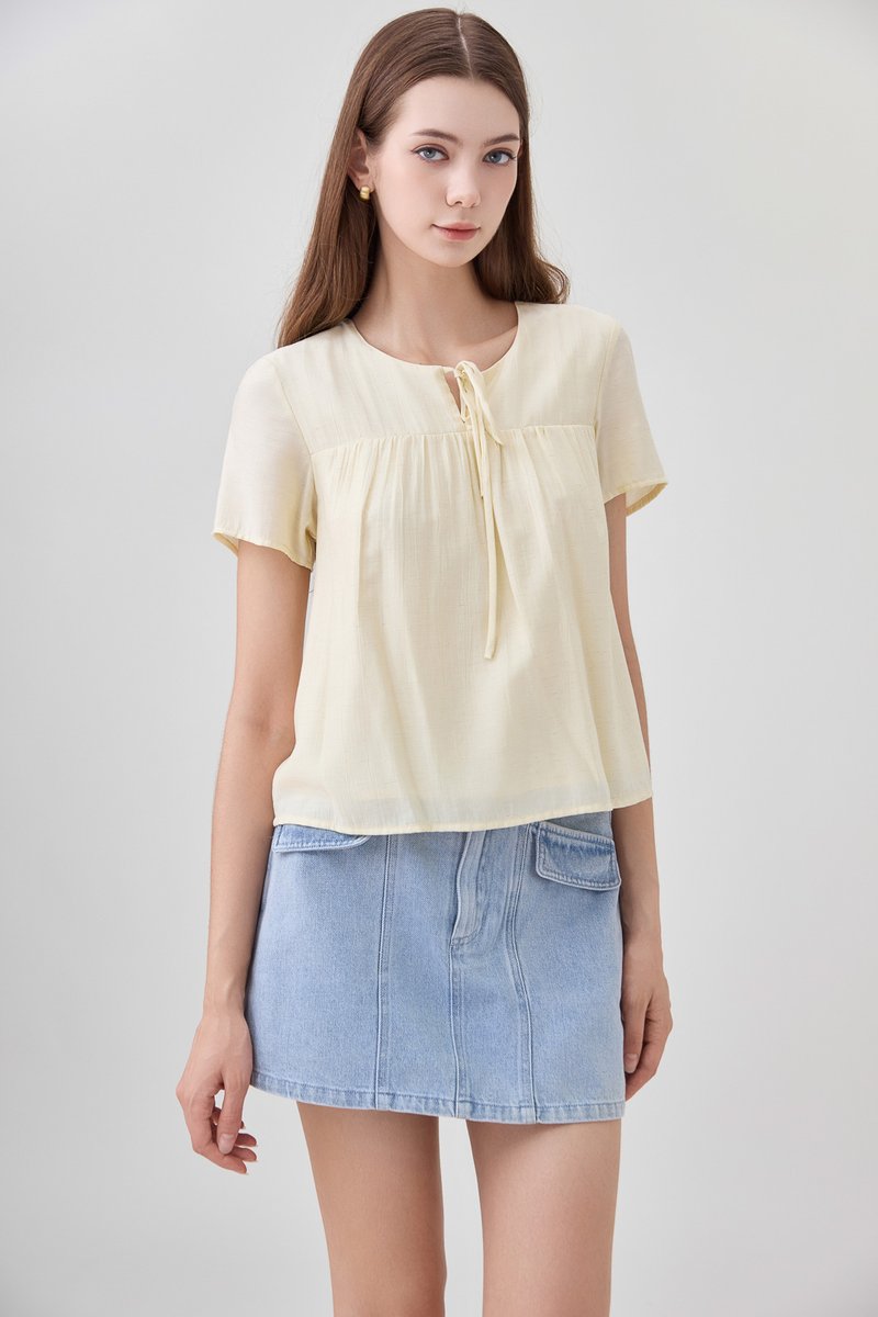 Belen Ribbon Textured Top In Butter Yellow