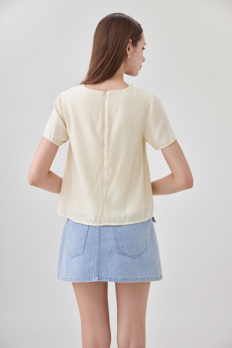 Belen Ribbon Textured Top In Butter Yellow
