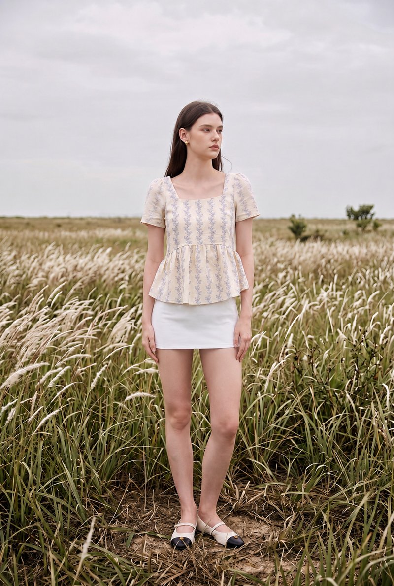 Celina Floral Vine Babydoll Top In Cream