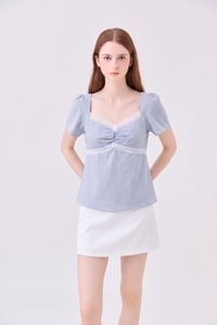 Molly Sweetheart Contrast Lace Top In Baby Blue
