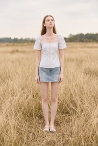 Charleigh Garden Peplum Top In Soft Blue
