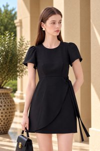 Alessia Faux Wrap Ribbon Dress In Black