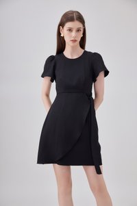 Alessia Faux Wrap Ribbon Dress In Black