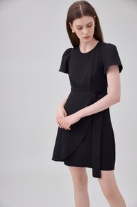 Alessia Faux Wrap Ribbon Dress In Black