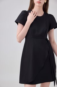 Alessia Faux Wrap Ribbon Dress In Black