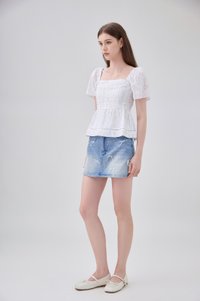 Eira Floral Peplum Top In Blue