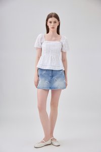 Eira Floral Peplum Top In Blue