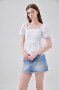 Eira Floral Peplum Top In Blue