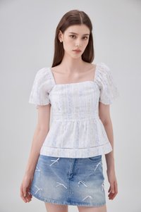 Eira Floral Peplum Top In Blue