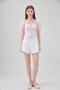 Lilianna Pintuck Crochet Floral Top