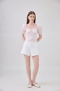 Lilianna Pintuck Crochet Floral Top
