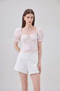 Lilianna Pintuck Crochet Floral Top