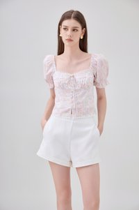 Lilianna Pintuck Crochet Floral Top