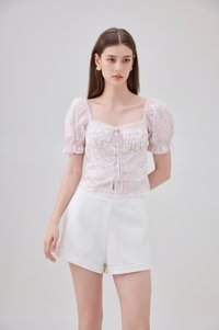 Lilianna Pintuck Crochet Floral Top