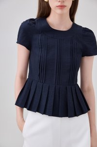 Ainara Pintuck Pleated Peplum Top In Navy