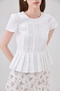 Ainara Pintuck Pleated Peplum Top In White