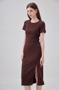 Osborn Cotton Slit Midi Dress In Brown