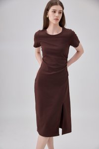 Osborn Cotton Slit Midi Dress In Brown