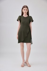 Alessia Faux Wrap Ribbon Dress In Olive