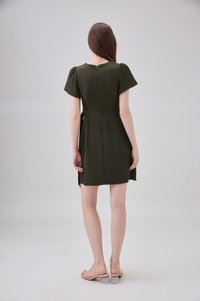 Alessia Faux Wrap Ribbon Dress In Olive