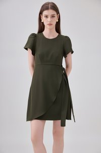 Alessia Faux Wrap Ribbon Dress In Olive