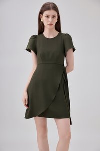 Alessia Faux Wrap Ribbon Dress In Olive
