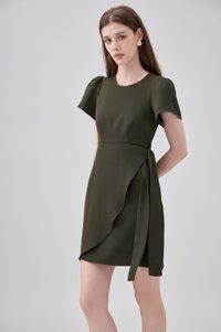 Alessia Faux Wrap Ribbon Dress In Olive