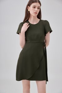 Alessia Faux Wrap Ribbon Dress In Olive