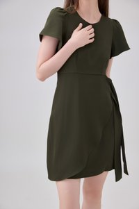 Alessia Faux Wrap Ribbon Dress In Olive