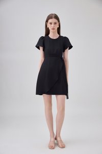 Alessia Faux Wrap Ribbon Dress In Black