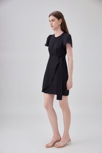 Alessia Faux Wrap Ribbon Dress In Black