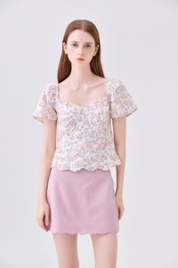 Milani Embroidery Panelled Floral Top In Rose