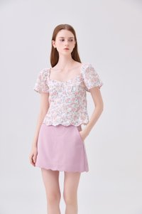 Milani Embroidery Panelled Floral Top In Rose