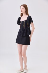 Rosalie Embroidered Eyelet Babydoll Top In Black