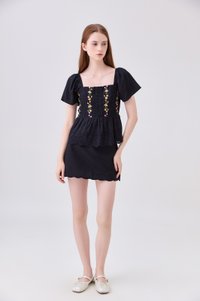 Rosalie Embroidered Eyelet Babydoll Top In Black