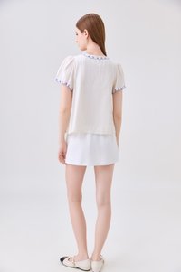 Bailey Embroidered Pintuck Ribbon Top In Off-White