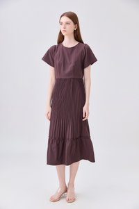 Teresa Pressed Pleat Midi Dress In Brown