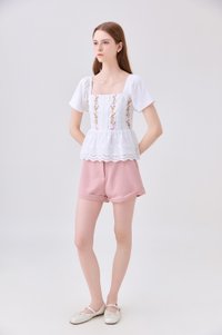 Rosalie Embroidered Eyelet Babydoll Top In White