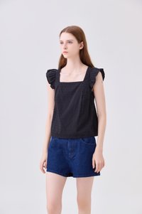Delaney Swiss Dot Ruffles Top In Black
