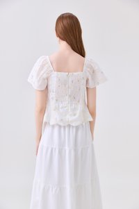 Milani Embroidery Panelled Floral Top In Cream