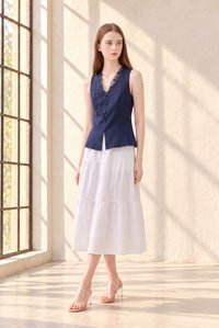 Lydia Lace Button Top In Navy