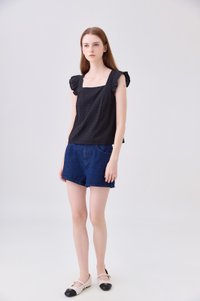 Delaney Swiss Dot Ruffles Top In Black