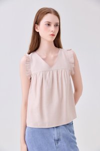 Alanna Ruffles Sleeve Top In Sand