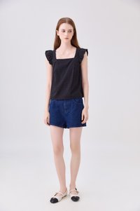 Delaney Swiss Dot Ruffles Top In Black